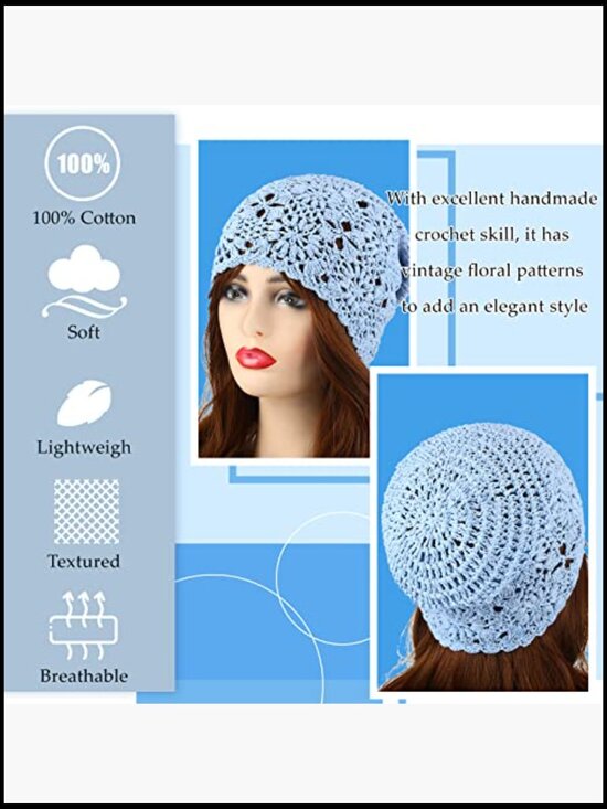 6 Pack Slouchy Knit Beanies Soft Breathable Floral Skull Cap Daily Wear main image 4